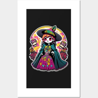 Anime Elegance: La Calavera Catrina Tee Posters and Art